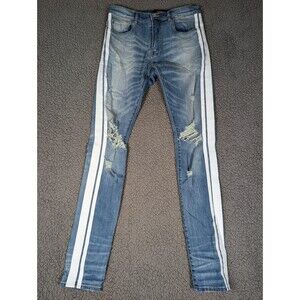 Amiri Broken Track Jeans White Stripe Blue Skinny Distressed Size 31 Men's